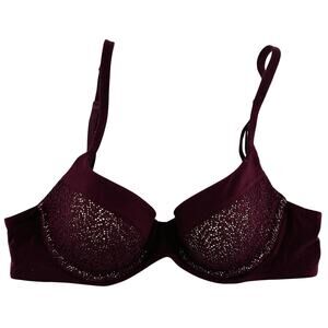 Victoria's Secret Lined Demi Bra Underwired Embroidered Adjustable Red 34B